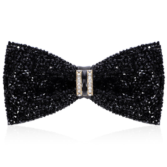 Neyauo Mens Rhinestone Bow Tie, Pre-Tied Adjustable Sparkle Sequin Bowtie, Black Formal Wedding Party Accessory