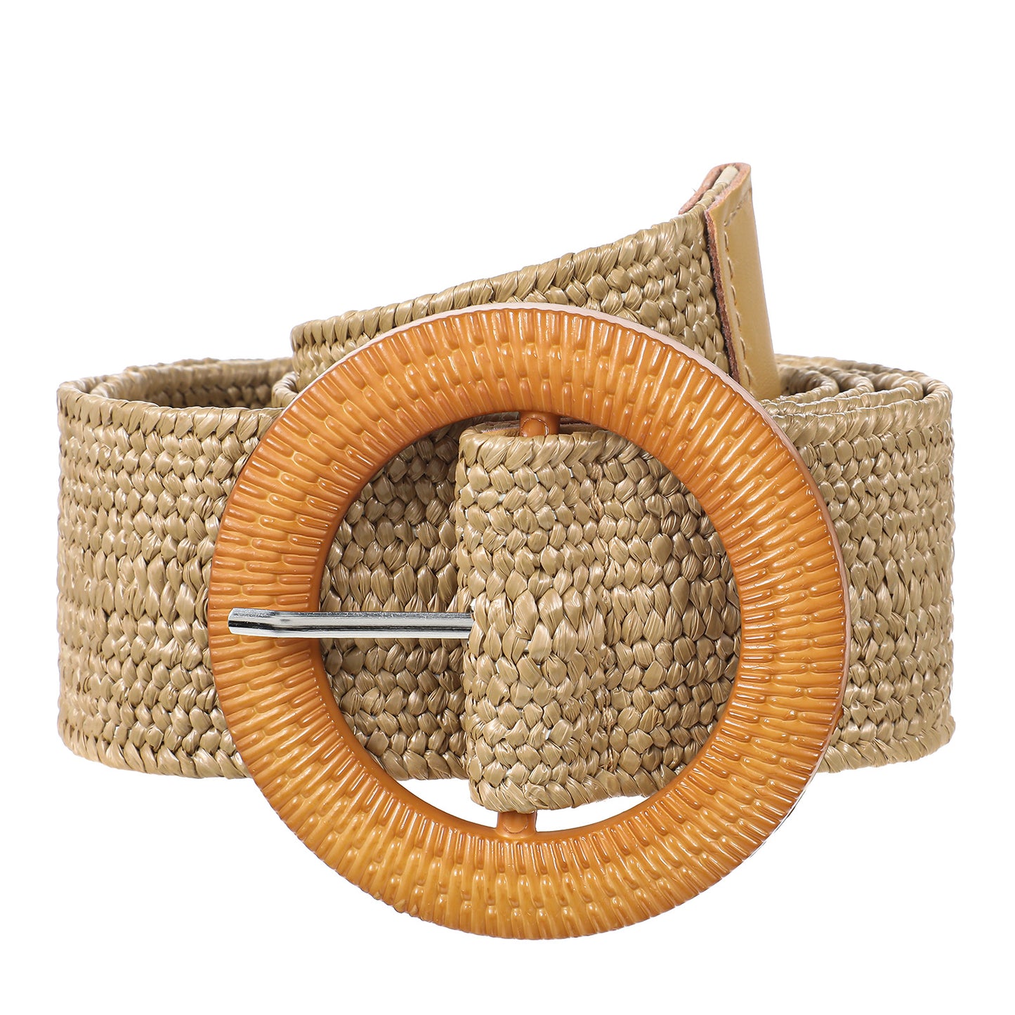 Ziuohaa Straw Woven boho belts for women - Stretchy thick belts for women With Round Buckle - braided wide belt For Dresses