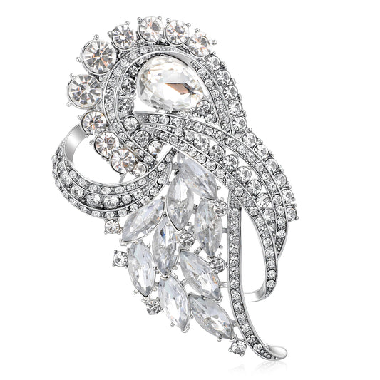 Sparkling Silver Rhinestone Brooch Pin for Women, Vintage Elegant Flower Bouquet Pin, Fashionable Versatile Wedding Brooch Pins for Suit, Dress, Hat, Bag, Suitable for Special Occasions and Outfits