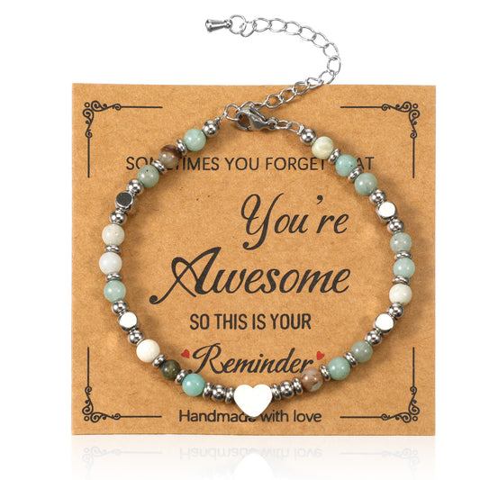 Josojoou Natural Stone Bead Bracelets for Women, Sometimes You Forget You're Awesome Gift, Anti-Sensitive Friendship Bracelets for Mother's Day Graduation Easter Birthday