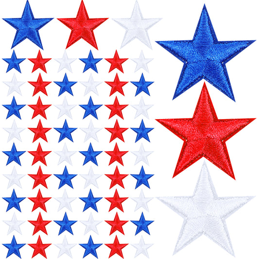 60 Pcs Star Embroidery Patches, Star Iron On Patches, 3 Colors Star Embroidery Applique, Sew on Stars Repair Patch, Cute Iron Patches for Jeans Dress Shirt Jacket Bag Hats(Blue,White,Red)