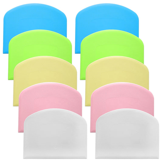 10 Pcs Bread Scraper PE Plastic Bowl Scrapers for Bread Dough Flexible Food Scraper Tool for Breads, Cake Dough and Fondant Frosting (Green, Pink, Blue, White, Yellow)