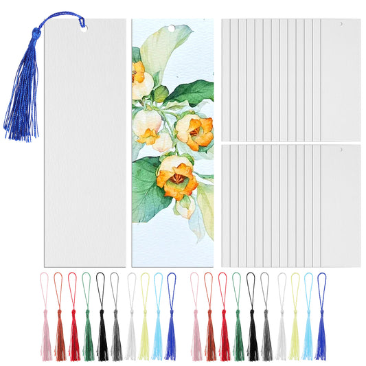 100PCS Watercolor Paper Blank Bookmarks with Colorful Tassels, Bookmarks Bulk with Tassels, Bookmark Making Kit for Classroom Projects, DIY Crafts, and Gift Tags