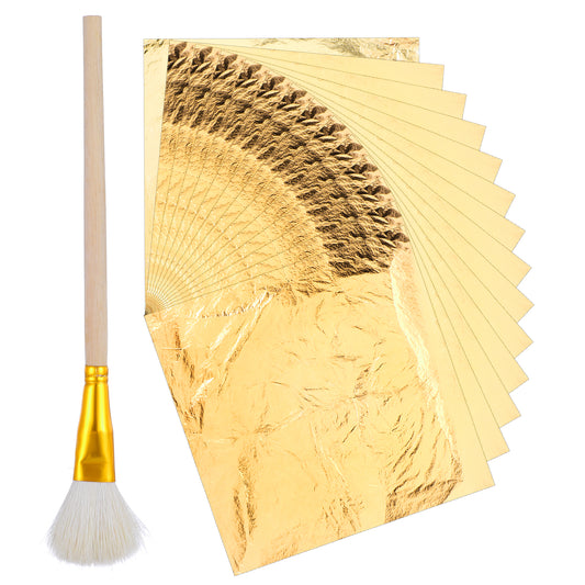 100 Pcs Gold Leaf Sheets 1 Pcs Brush Imitation Gold Foil Sheets Gold Leaf Foil Sheets for Crafts Arts Decoration Sculpture Nails Picture Frames Paintings Wall Furniture（5.5 x 5.5 Inch）