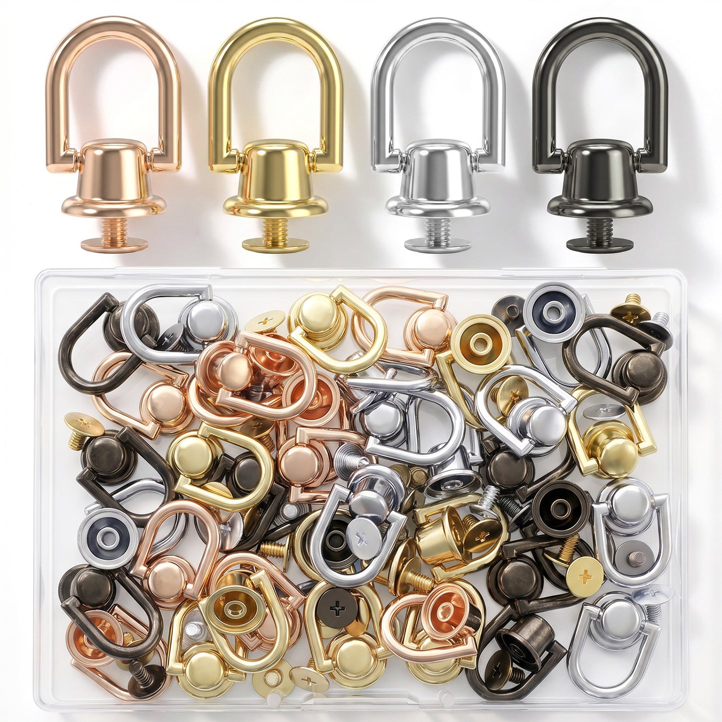 40Pcs D Rings for Purse Making - 360 Degree Rotatable D Ring Metal Bag Hardware with Stud Screw, Crossbody Conversion Kit for Leather Purse Straps Handbag DIY (Black, Silver, Gold, Light Gold)