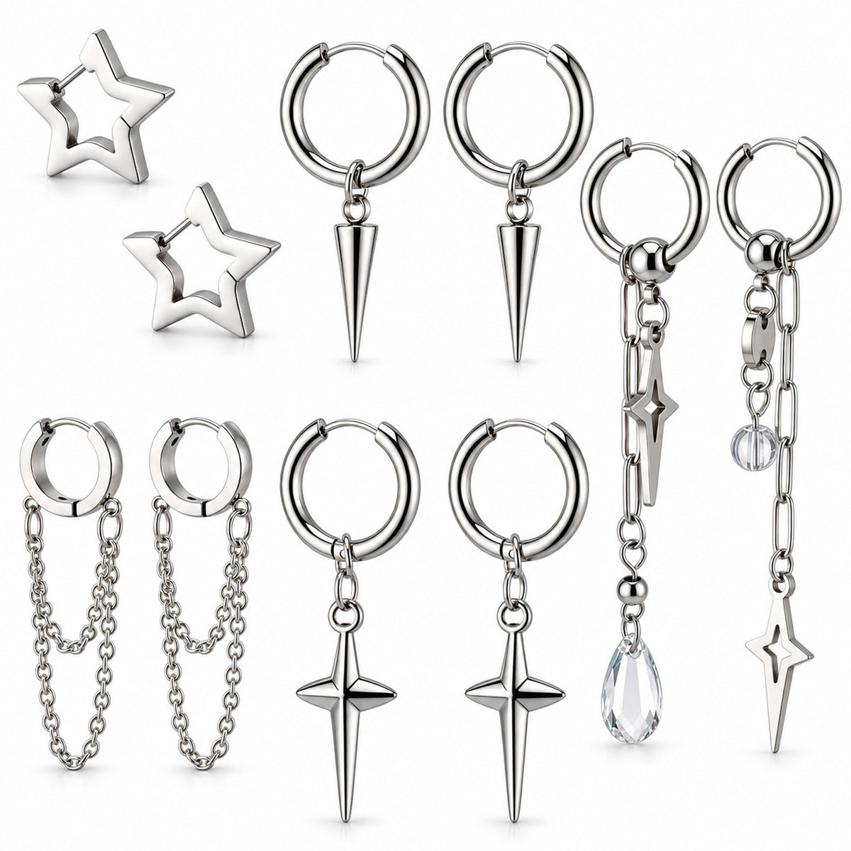 5 Pairs Silver Dangle Earrings,Gothic Hoop Earrings Punk Earrings for Women