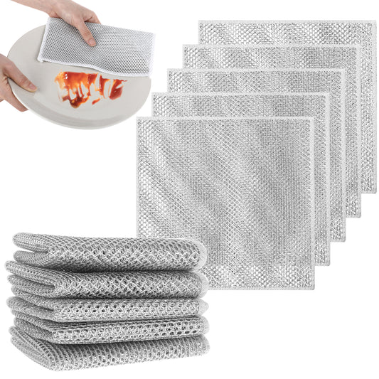 Tucnoeu 5pcs Double Non Scratch Wire Dishcloth,Multipurpose Wire Cleaning Cloths,Resuable Kitchen Microfibre Cleaning Cloth for Kitchen Dish Sink Stove Top