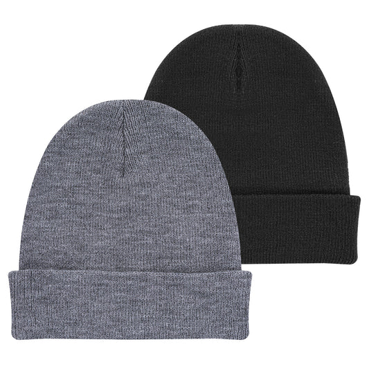 Telooco 2 Pack Winter Warm Beanie Hats Knit Unisex Cuffed Beanie Caps Thermal Cold Weather Hats Beanie for Men Women