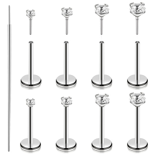 9 Pcs Flat Back Nose Stud Earrings 20G Tragus Piercing Jewellery Surgical Steel Threadless Push In Nose Rings Threaded Labret Stud Piercing Jewellery For Cartilage Earrings Tragus Helix Women Men