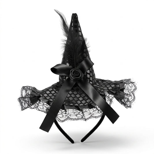Witch Hat Headband, Witches Hat Halloween Headband for Women with Feather
