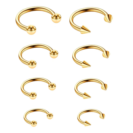 Telooco 8 Pcs 16G Septum Rings Surgical Steel Horseshoe Nose Ring Hoop Eyebrow Lip Navel Piercing Ring Earrings Septum Piercing Jewelry for Women Men 6/8/10/12mm (Gold)