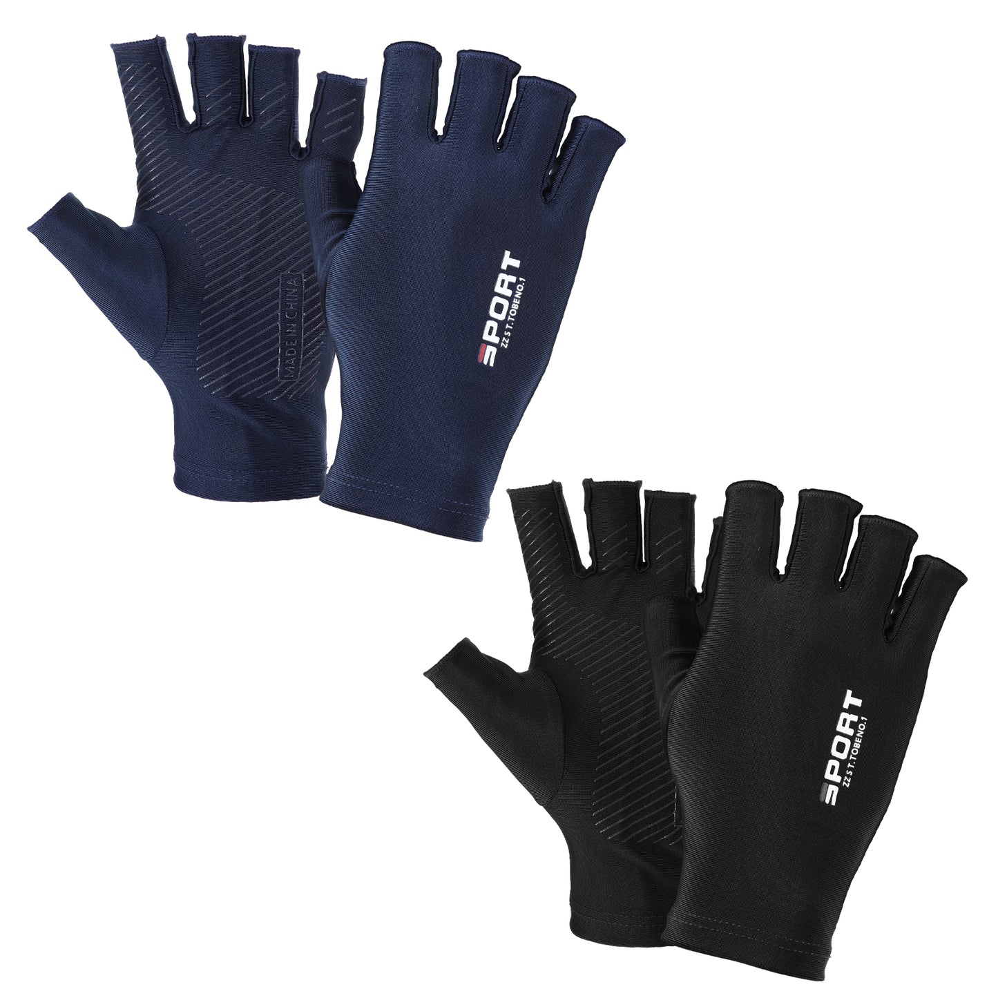 Josojoou 2 PCS Fingerless Sun Gloves for Men UV Protection Unisex UV Gloves, Non-Slip Sun Glove for Women Suitable for Fishing, Cycling, Driving Outdoor (Blue, Black)