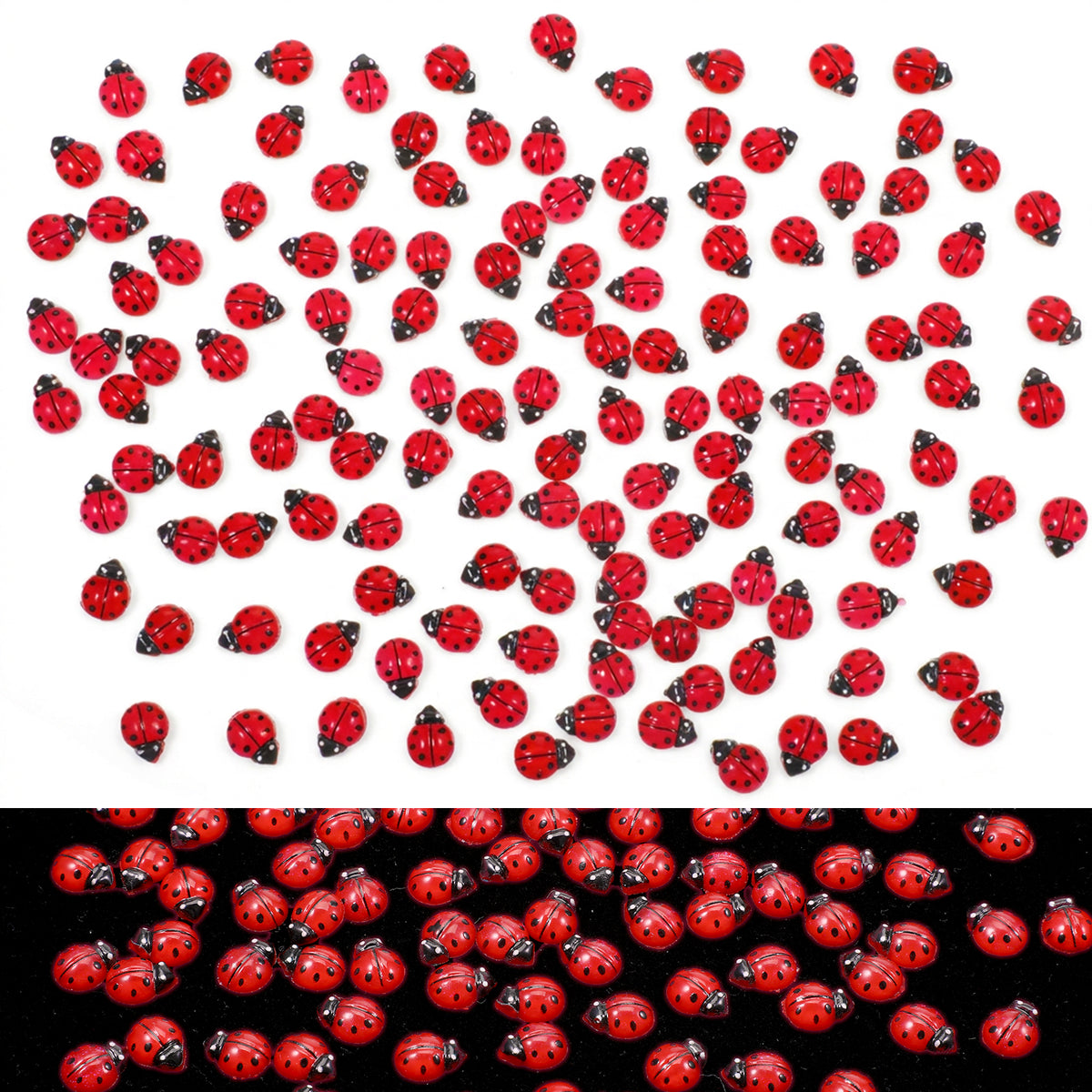 300PCS Ladybug Decorations Mini Ladybugs for Crafts Fairy Garden Glow Resin