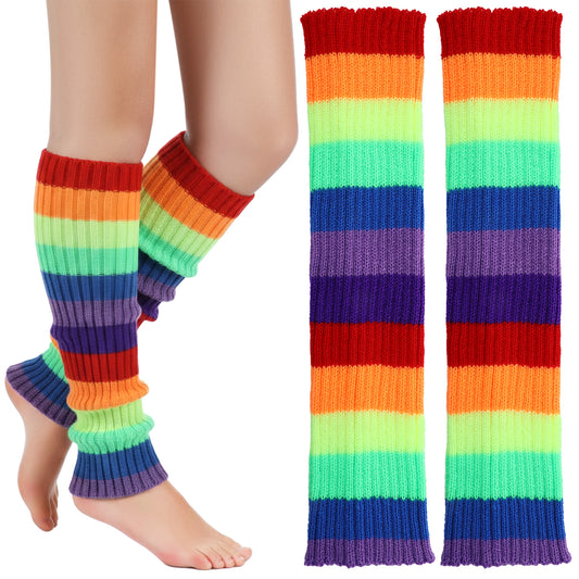HekouJiub Colorful Rainbow Leg Warmers Women 80s 90s Legwarmers Cute Neon Leg Warmers for Girls Womens Leg-Warmer Neon Ribbed Knit Rainbow Clothing for Women Christmas 70S 80S Party Sports Yoga