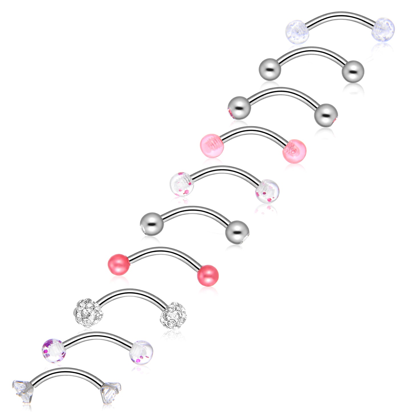 Tucnoeu 10 Pcs Eyebrow Rook Piercing Jewelry, Steel Internal Thread Curved Barbell, Tiny Small Belly Rings Ear Rook Helix Conch Daith Piercing Jewelry, Small Belly Button Ring for Women Men