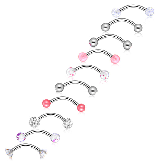 Tucnoeu 10 Pcs Eyebrow Rook Piercing Jewelry, Steel Internal Thread Curved Barbell, Tiny Small Belly Rings Ear Rook Helix Conch Daith Piercing Jewelry, Small Belly Button Ring for Women Men