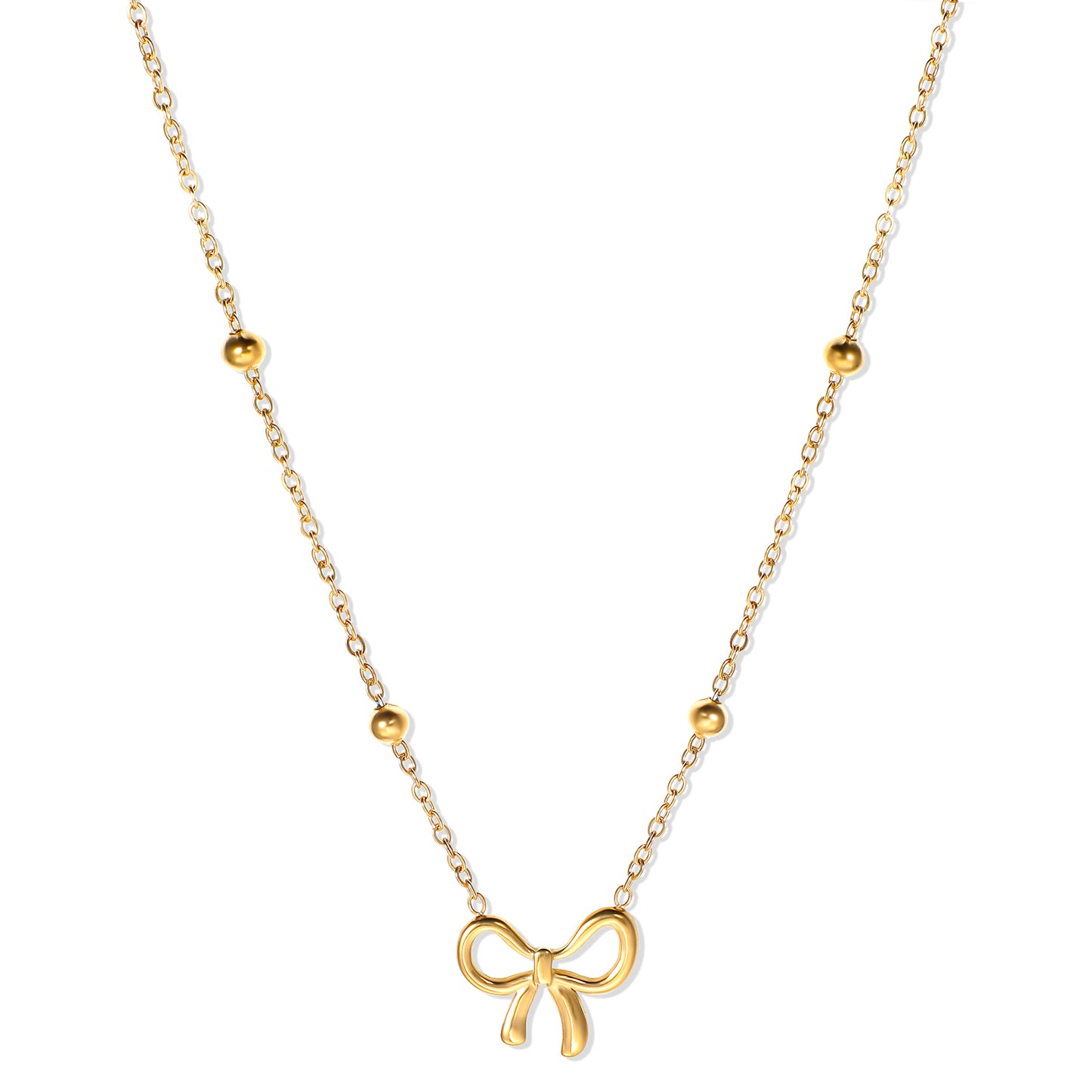 Gold Bow Necklace for Women Dainty Gold Necklace