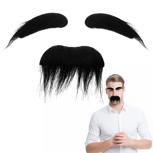 HaiFafafaing 2 Pcs Fake Mustache and Eyebrows Fake Beard Costume Old Man Mustache Self Adhesive Stick on Moustache Party Cosplay(Black)
