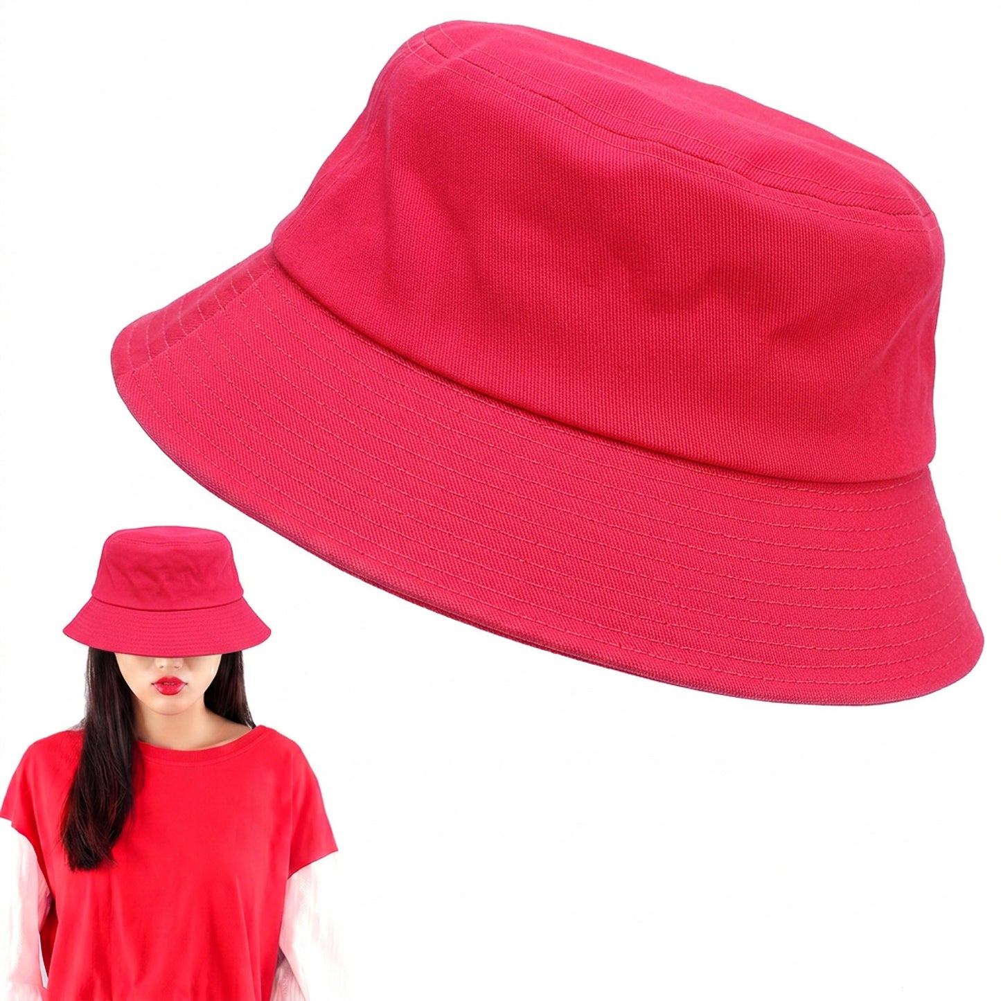Yolev Unisex Bucket Hat for Women Men, Breathable Cotton Sun Hat with UV Protection, Packable Outdoor Cap for Fishing Hiking Camping (Rose Red)