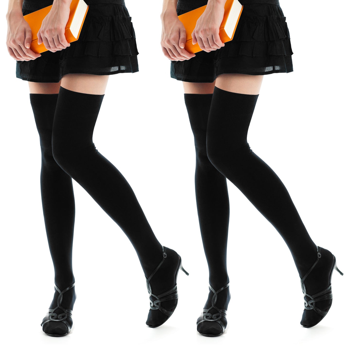 Lusofie 2 Pairs Knee High Socks for Women Cotton Knee High Socks 80cm/30.4in Extra Long Black Stockings Thigh High Leg Warmer Stockings