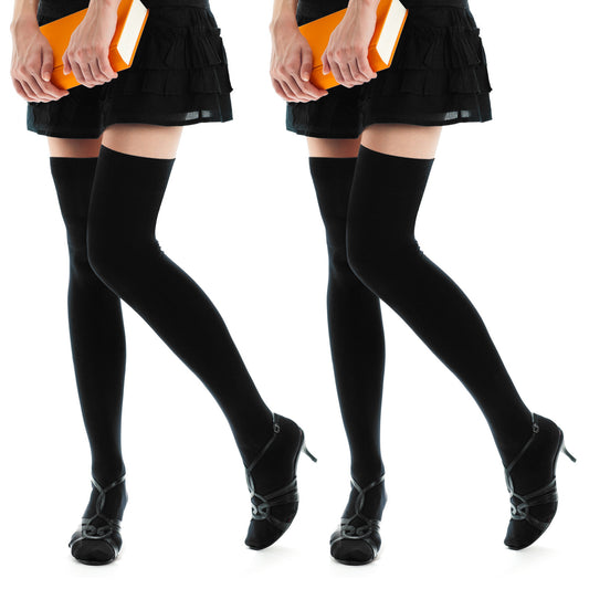 Lusofie 2 Pairs Knee High Socks for Women Cotton Knee High Socks 80cm/30.4in Extra Long Black Stockings Thigh High Leg Warmer Stockings