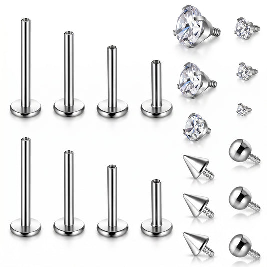 Ziuohaa 8PCS tragus piercing Flat Back Labret Studs - 6-12mm Lip Tragus Cartilage Helix Piercing Jewelry - helix stud Interchangeable Ball Cone Crystal Ends