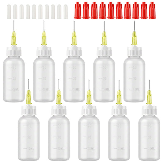 DIVINA VITAE Precision Needle Tip Glue Squeeze Bottle, 30cc Plastic Bottles with Blunt Needle Applicator, 10 Pack for Dispensing Oil, Paint, Glue, and DIY Crafts