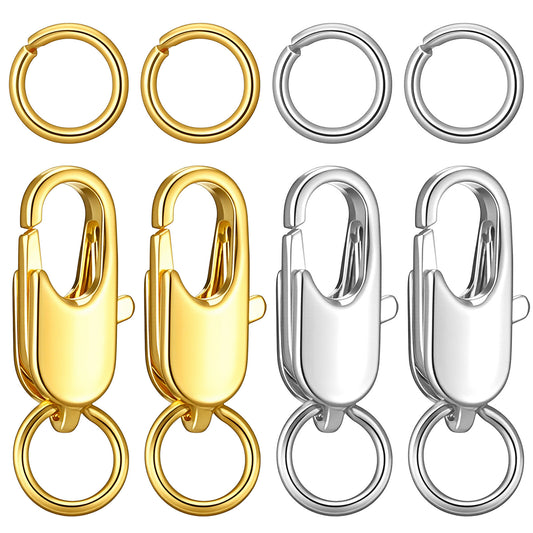 Stainless Steel Lobster Claw Clasps with Closed Jump Rings, Jewelry Making Clasps and Closures, 12mm Size, 4 Pieces Set, Gold and Silver Colors