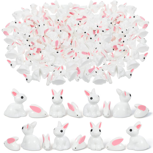Yolev 100PCS Mini Bunny Figurines,Miniature Rabbit Figurines, Resin Animals for Easter Egg Cake Toppers, Garden Landscape Decor,Egg Fillers,DIY Terrarium Crafts Ornament