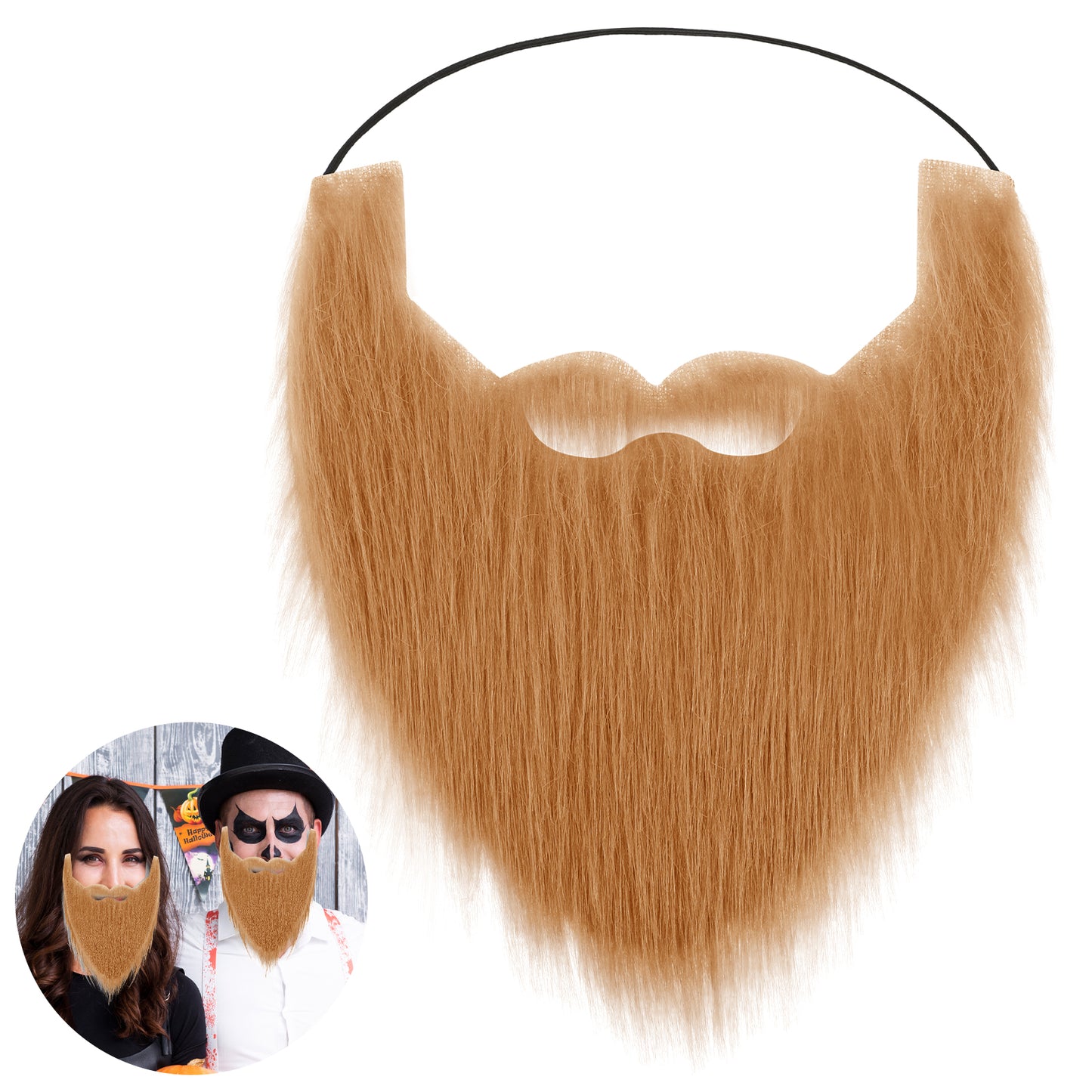 Fake Beard and Moustache Set for Adults Realistic Facial Hair with Adjustable Elastic Rope Novelty Moustaches Prop for Halloween, Christmas, Cosplay, and Party Disguise(Brown)