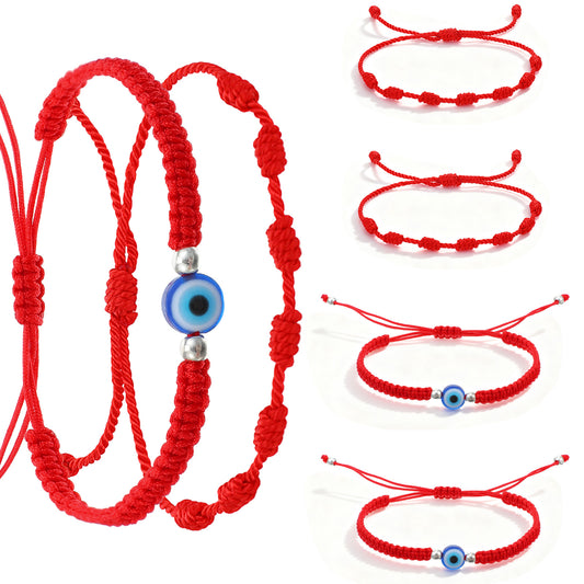 HekouJiub Evil Eye Red String Bracelet 6Pcs Adjustable Red Bracelet for Protection with Good Luck Charm for Women Men Friends Family