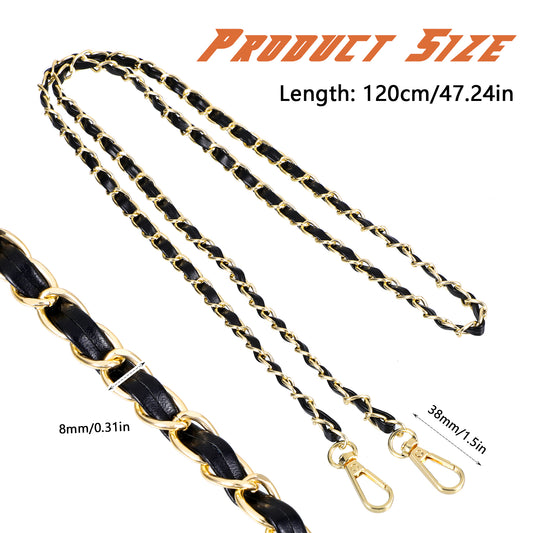 Telooco Purse Chain Strap Metal + Pu Purse Straps Replacement Crossbody Gold Purse Chain 47x0.3 Gold Chain For Purse with Metal Buckles