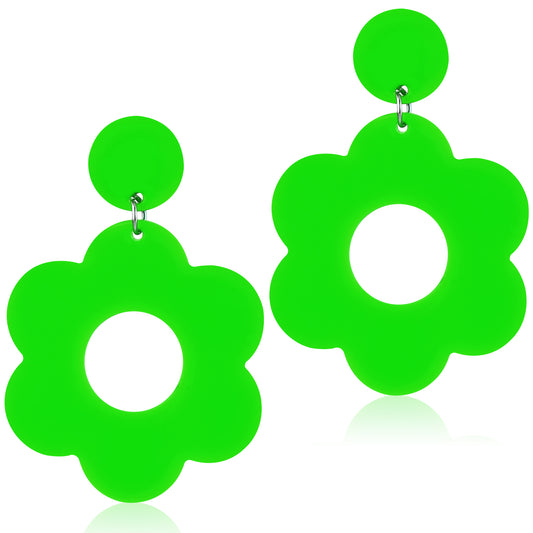 Acrylic Flower Earrings 60s 70s Flower Earrings Retro Flower Earrings Daisy Earrings Cute Floral Earrings Dangle Flower Earrings for Women Girls (Green)
