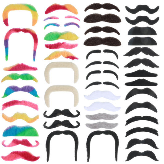 96 Pcs Fake Moustache Self Adhesive Fake Mustaches Bulk Variety of Styles Realistic Novelty Stick on Mustache Sticker for Costume Beard Cosplay Party Halloween Christmas