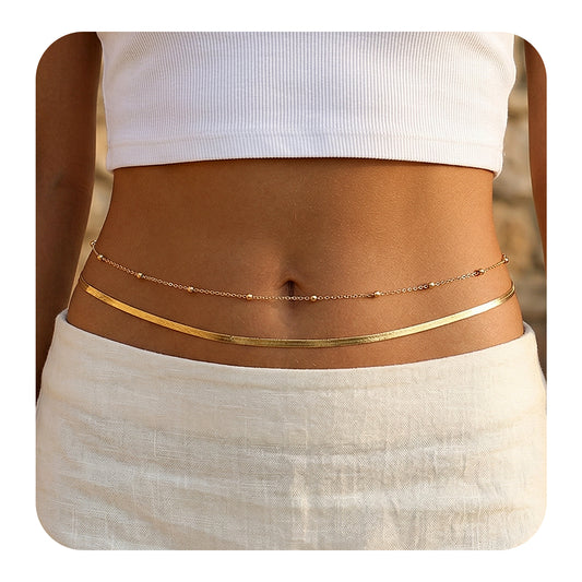 Gold Plated Waist Chain for Women, Adjustable Dainty Layered Snake Belly Chain, Waterproof Tarnish Resistant Body Jewelry for Bikini Beach Backless Dress Summer - Sexy Y2K Hip Chains Gift (1 Pcs)