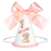 Gemoioio Half Birthday Hat, Little Princess Bow 1/2 Birthday Hat, Glitter Number Cone Hats Photo Prop(Pink)
