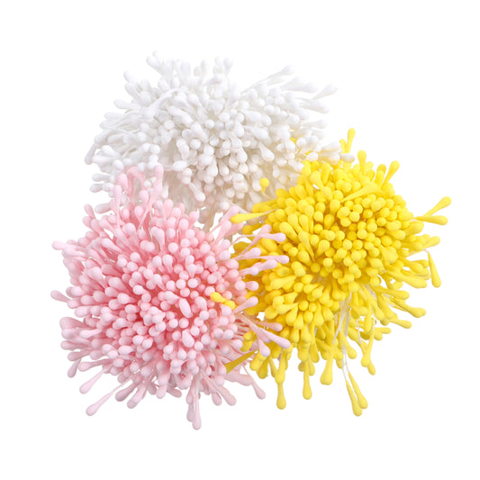 Tucnoeu 1200pcs Flower Stamens for Crafts, Double Heads Artificial Flower Stamens, 3 Colors 1mm DIY Matte Stamen for Wedding Decoration