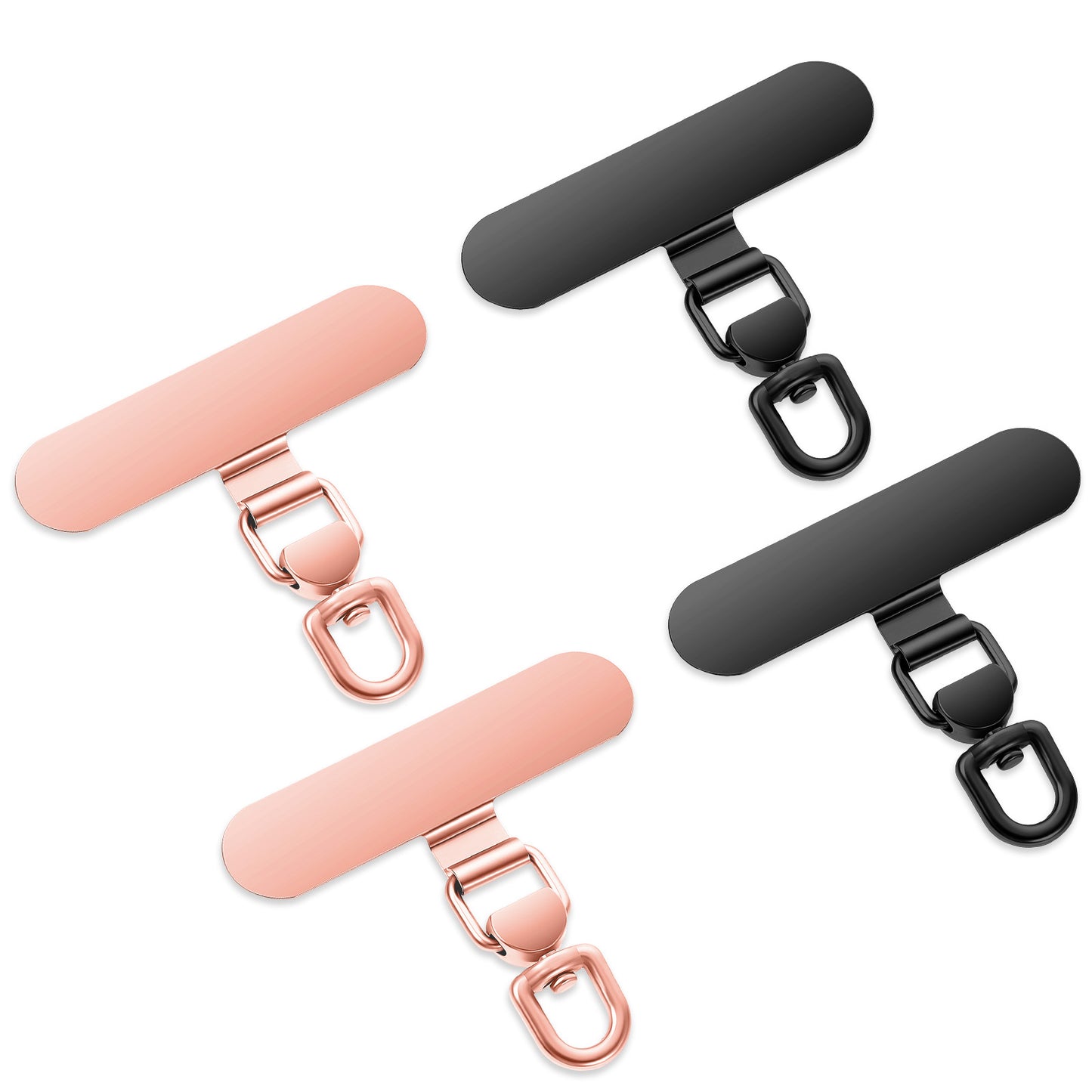 HekouJiub 6Pcs Universal Phone Tether Tabs Metal Phone Lanyard Tab Patches for Phone Lanyard Metal Phone Strap Replacement Part for Cell Phone(Rose Gold+Black)