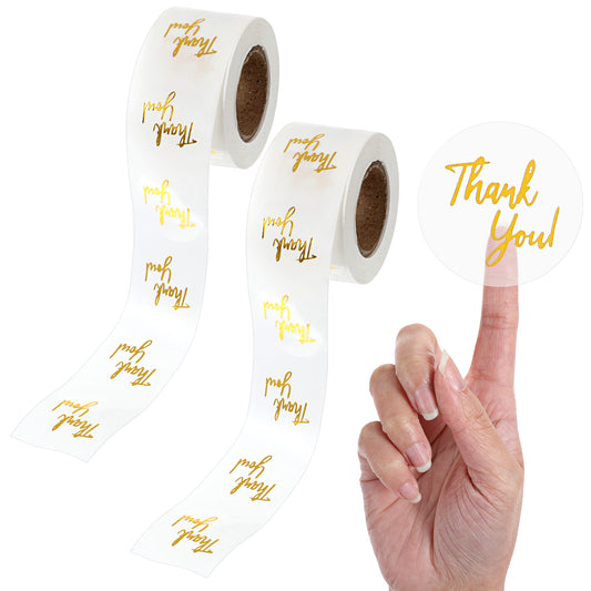1000Pcs Thank You Stickers Clear Round Stickers Gold Thank You Labels PET Self Adhesive Envelope Seal Labels for Wedding Birthday Baby Shower Envelope Seals (2 Volumes)