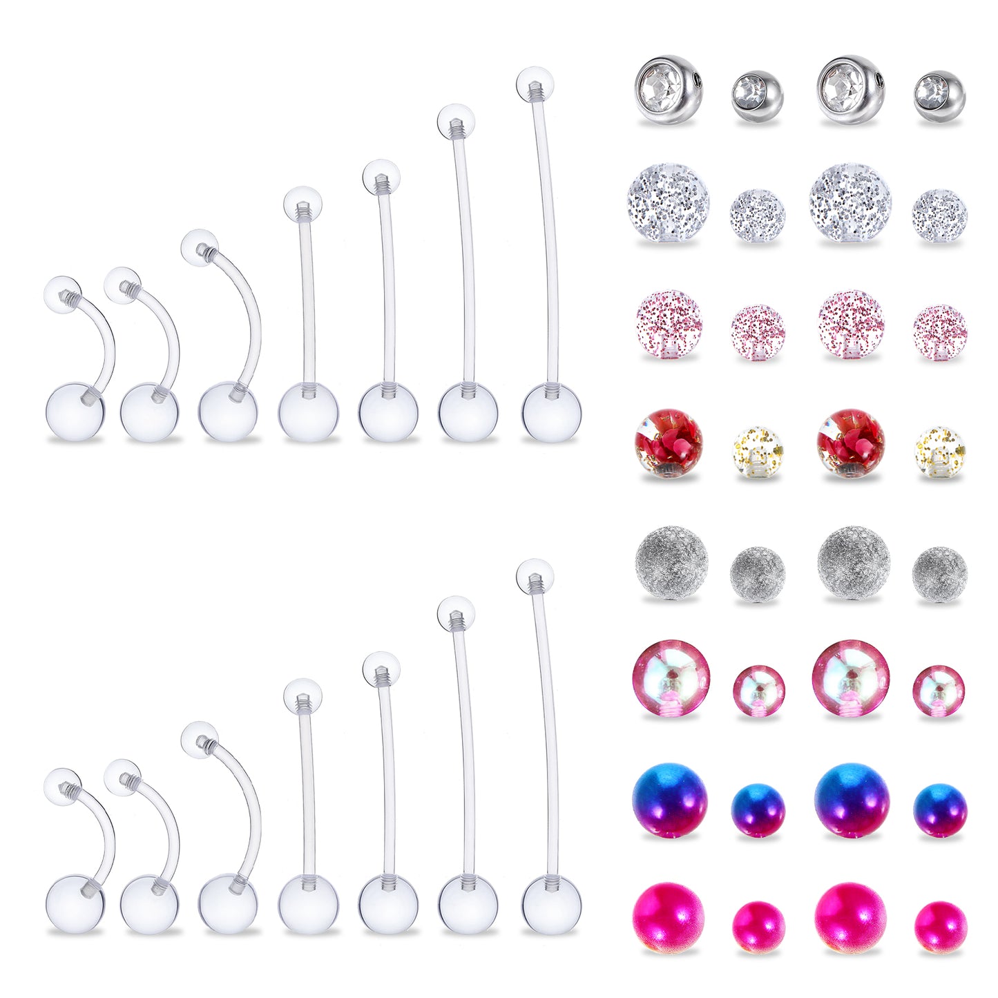 Josojoou Belly Button Rings, Flexible Plastic Silicone Maternity Navel Jewelry, Clear Barbell Piercing Retainer, 14G, 10mm 16mm 22mm 26mm 32mm 38mm, 46pcs Set