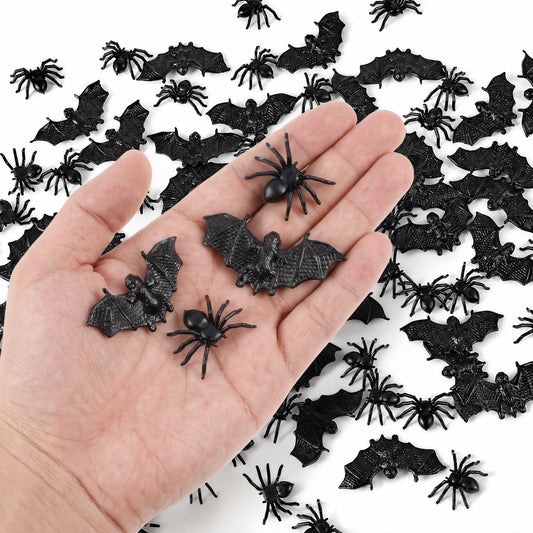 Halloween Plastic Bats Spiders Small Fake Spiders and Bat Decorations