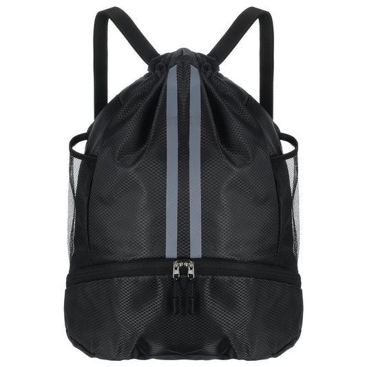 Drawstring Gym Bag with Shoe Compartment and Side Mesh Pockets, Waterproof Sports Drawstring Backpack, Wet and Dry Separation String Backpack for Women Men, Suitable for Fitness, Swimming, Football