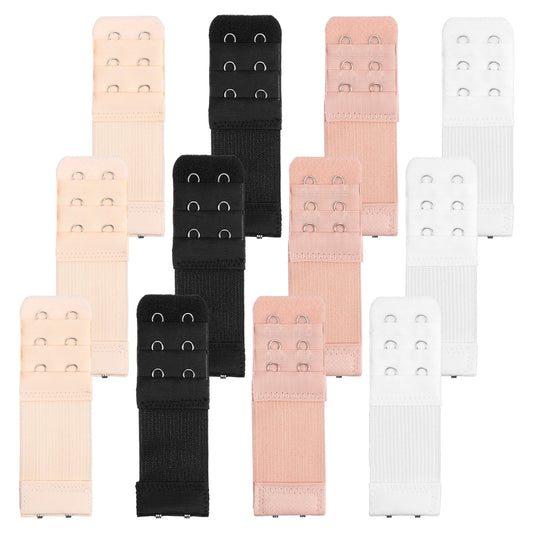 Lusofie 12 PCS 2 Hook Bra Extenders, 3 Colours Bra Strap Extender For Women Plus Size Elastic Bra Band Extender Extensions 2 hook In Black White Nude Apricot