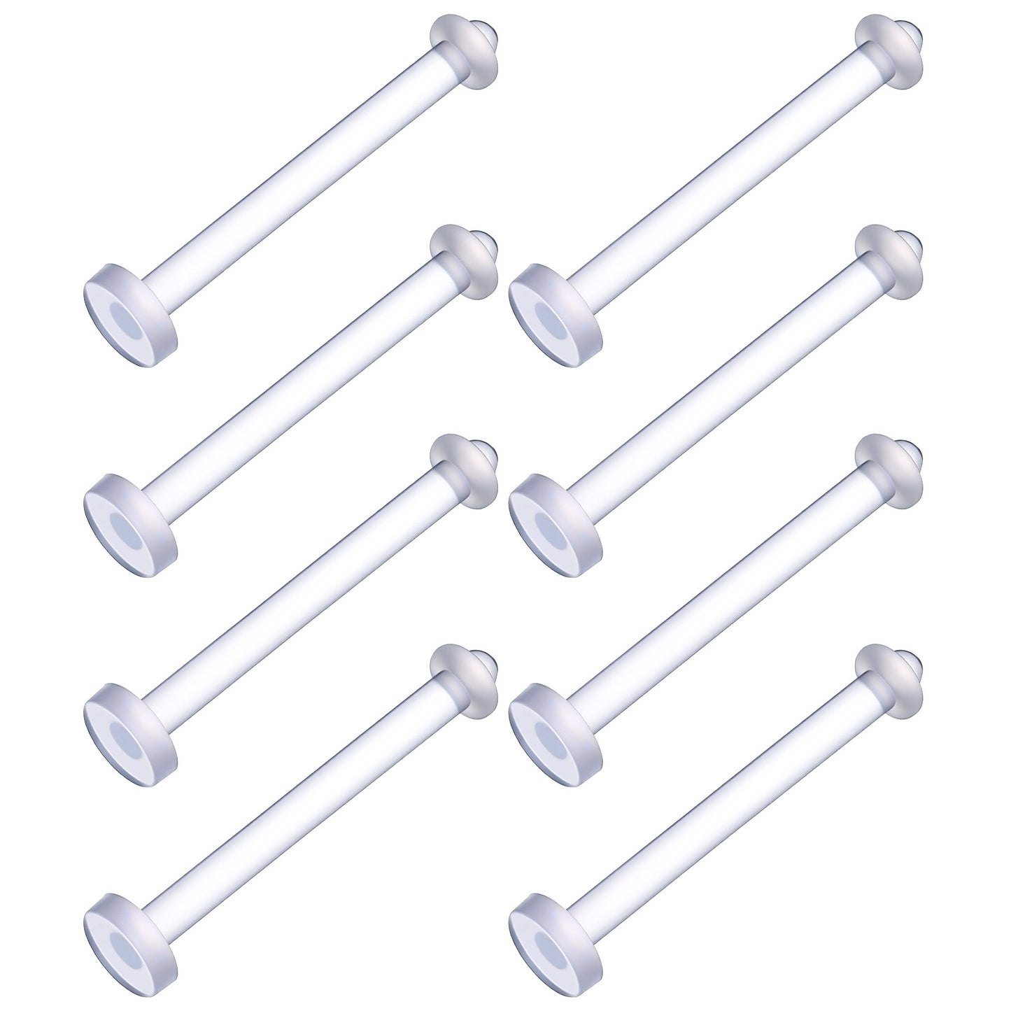 Josojoou 8Pcs Flexible Acrylic Tongue Rings Flat Clear Tongue Ring 14G Plastic Nipple Rings 16mm Length Tongues Piercing Retainer for Work Sport