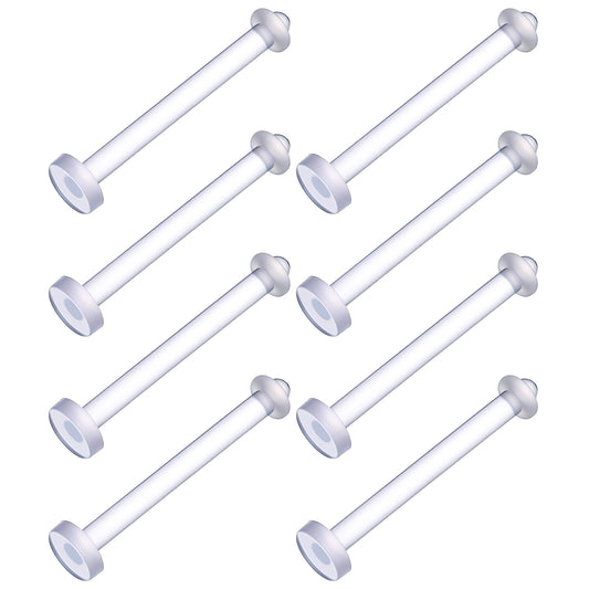Josojoou 8Pcs Flexible Acrylic Tongue Rings Flat Clear Tongue Ring 14G Plastic Nipple Rings 16mm Length Tongues Piercing Retainer for Work Sport