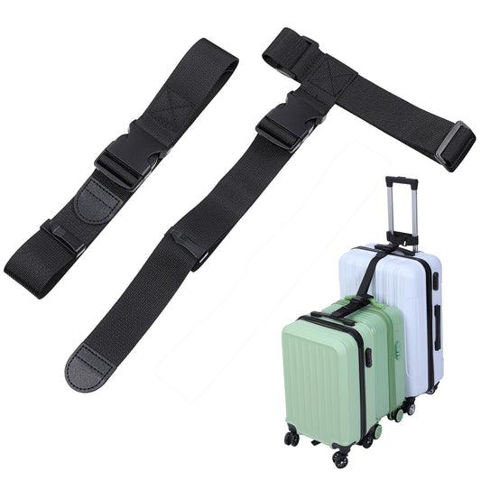 Luggage Connector Straps, Adjustable T-Type and Normal Suitcase Straps, Travel Adjustable Buckle Belt (Black)