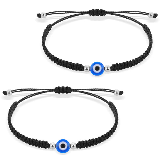 Lusofie 2pcs Evil Eye Bracelet Adjustable Handmade Evil Eye Jewelry Black Bracelet Evil Eye Beads String Couple Friendship Family Ojo Turco Strings Lucky Charm Gifts for Birthday