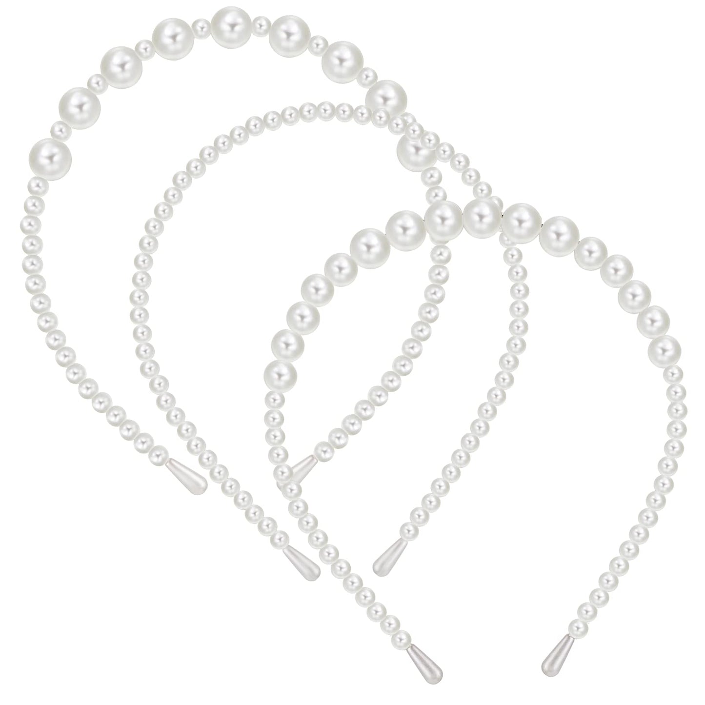 Lusofie 3Pcs Pearl Headband White Faux Pearl Headband Hairbands Bridal Hair Hoop Pearl Fashion Pearl Headbands for Women Girls