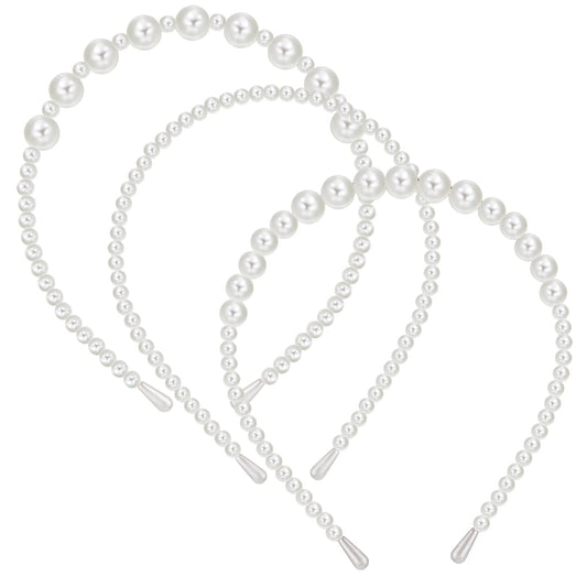 Lusofie 3Pcs Pearl Headband White Faux Pearl Headband Hairbands Bridal Hair Hoop Pearl Fashion Pearl Headbands for Women Girls