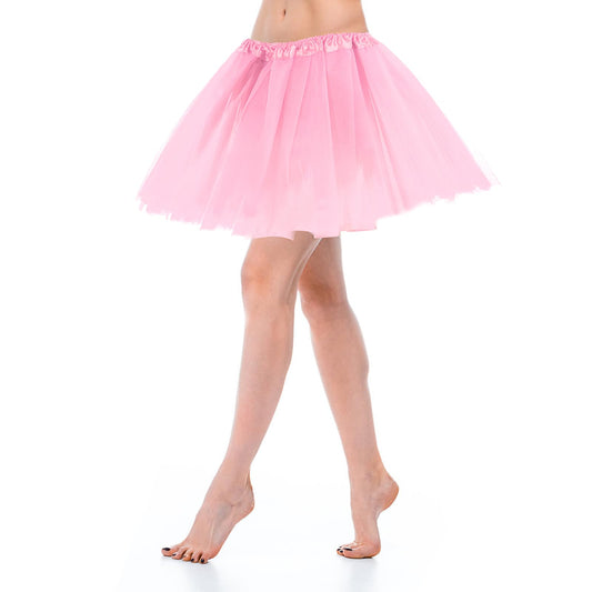 Women's Tulle Skirt Teen Adult Classic Elastic 3 Layered Tulle Tutu Skirt for Dress-up Parties Dancing for Women (Pink)